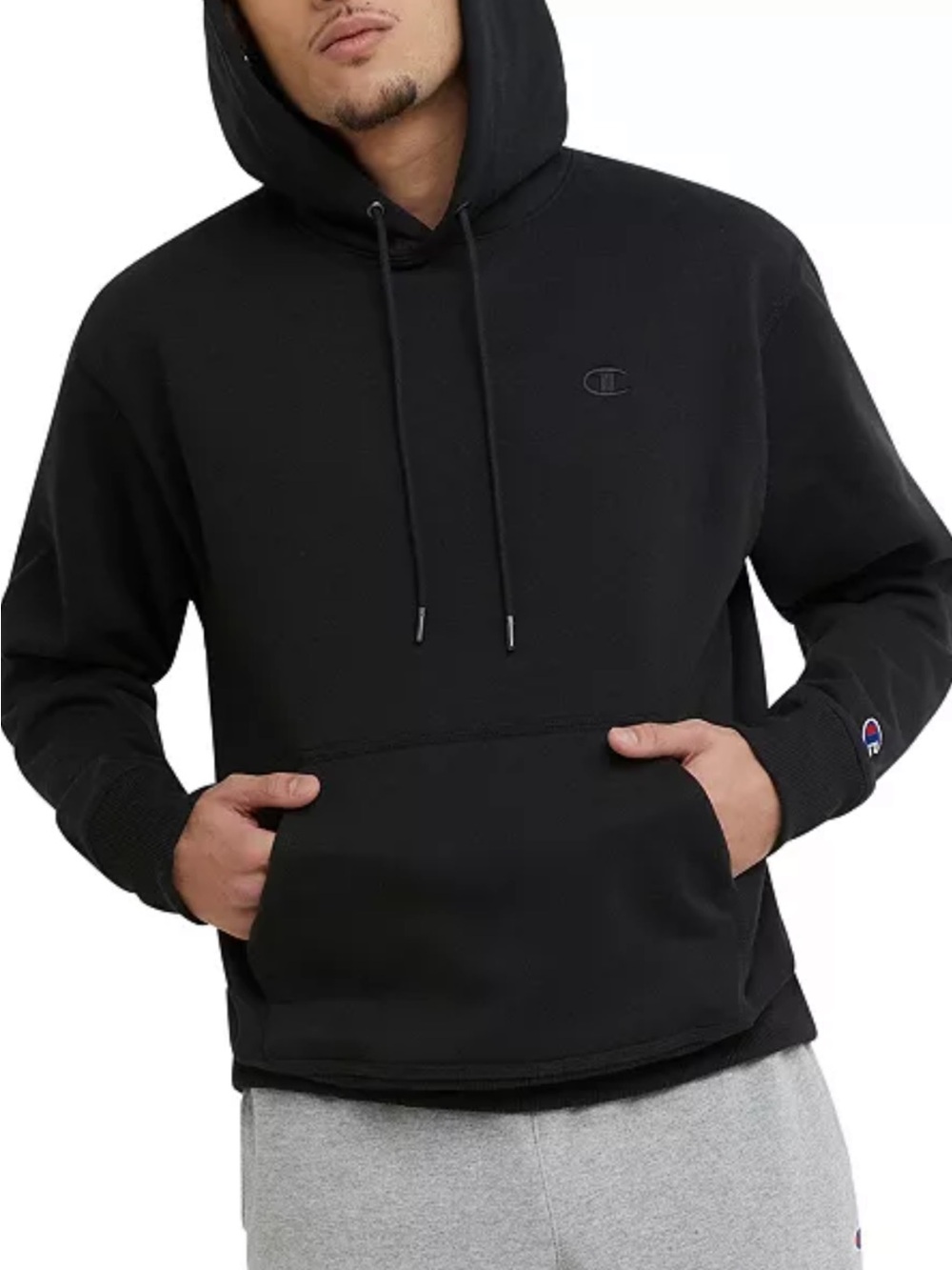 Champion Men’s Black Pullover Hoodie with Subtle Logo